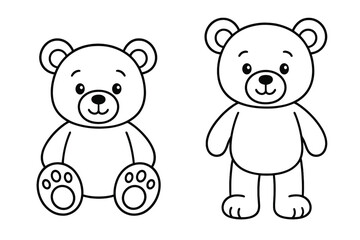 Cute teddy bear outline for coloring book page. Vector illustration of sitting and standing toy bears for kids crafts, preschool and educational projects. Simple line art.