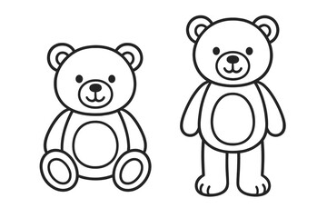 Cute sitting and standing teddy bear outline icon set. Simple black and white line art character for kids coloring book page, educational projects, or children's crafts.