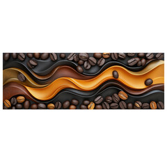 Abstract coffee beans border isolated on a white background, a panoramic photo of a coffee bean texture banner with a copy space area for design transparent, alpha background png