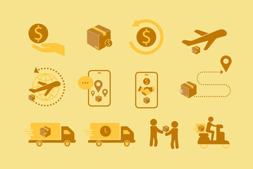 Transport Icon Set, Search Symbol Outline, Parcel Delivery Icon Set, Courier Service, Order Tracking, Box, Parcel Protection,You Can Easily Change Color.