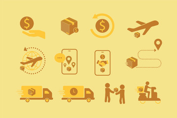 Transport Icon Set, Search Symbol Outline, Parcel Delivery Icon Set, Courier Service, Order Tracking, Box, Parcel Protection,You Can Easily Change Color.