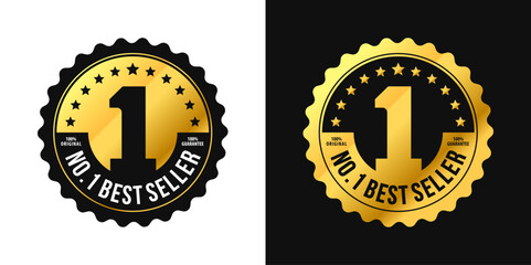 No. 1 Best Seller Badge. Golden circle with silhouette of number 1. For icon, logo, label, seal, tag, sign, symbol, stamp, sticker, emblem, banner, design, badges, labels, poster. Vector Illustration