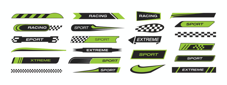 Racing Decal Set, Sport Stripes, Flame Stickers, and Checkered Flag Icons for Cars, Motorcycles, and Event Graphics
