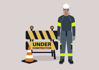 Fototapeta premium Character in personal protective equipment ready for various tasks in a safe work environment