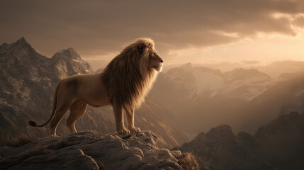 Lion of Judah Roaring on a Mountain at Sunrise