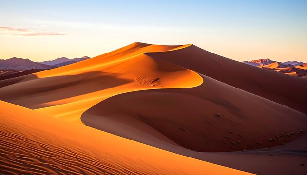 Golden sand dunes at sunrise