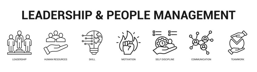 Leadership and People Management Modern and clean web banner illustration featuring thematic icons for visual communication