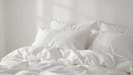 Obraz premium A bed adorned with pillows and bed linens