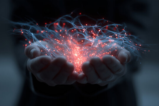 Glowing neural network symbolizing innovation in a darkened atmosphere