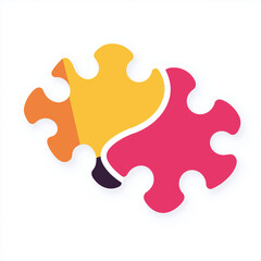 Interlocking Puzzle Pieces Icon &ndash; Colourful Collaboration and Partnership Concept isolated on white background. 