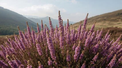 Wild purple heather flowers in full bloom