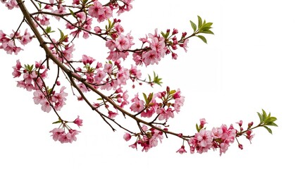 Fototapeta premium Springtime tree limbs adorned with pink flowers on a pale background