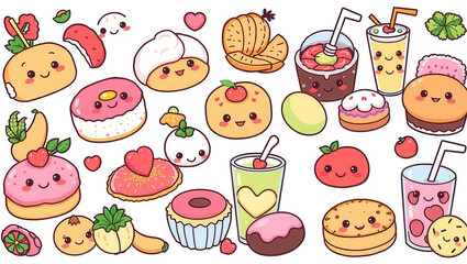 Cute cartoon food and drink collection