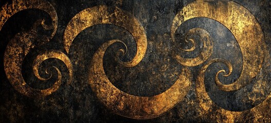 A textured background with swirling patterns of gold and black, reminiscent of an ancient wall fresco