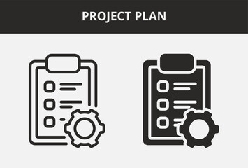 Project Plan Icon Set Double Style Collection. Contains Outline and Glyph Style Icons. Project Plan Outline and Glyph Style Icon Collections