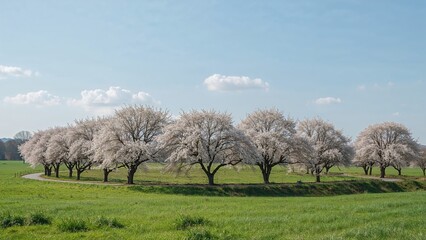Obraz premium Trees blossoming amid a vibrant grassy area
