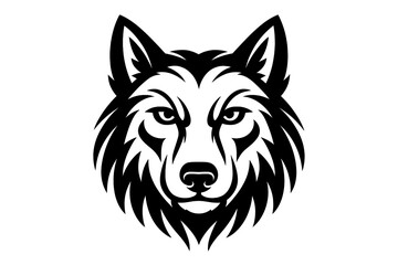 Naklejka premium Wolf head vector logo for sport mascot or tattoo. Fierce wild animal emblem. Black and white canine predator illustration. Isolated wildlife symbol for graphic design projects.