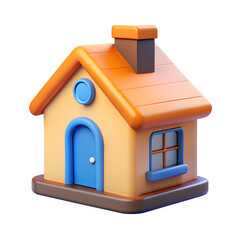 Charming 3d rendered house with orange roof and blue door representing home and shelter isolated on transparent background