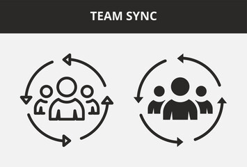 Team Sync Icon Set Double Style Collection. Contains Outline and Glyph Style Icons. Team Sync Outline and Glyph Style Icon Collections