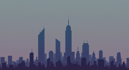 Fototapeta premium Urban metropolis cityscape silhouette against a twilight sky. Vector graphic of a downtown financial district.