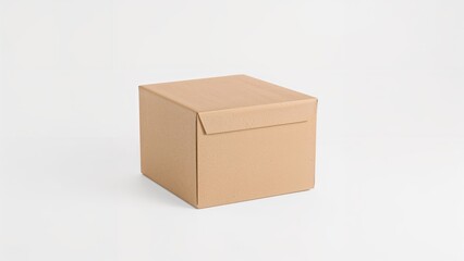Brown cardboard parcel box displayed on a white backdrop