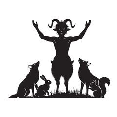 Vibrant Pan digital black image, an elegant graphic for your creative projects – Pan silhouette – Pan Vector – Silhouette of Pan – Greek god silhouette

