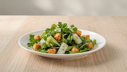 Classic Caesar Salad presented on a white plate