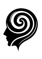Silhouette of human profile with abstract swirling brain design