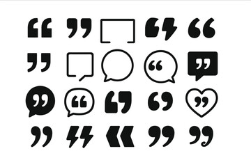Quote mark icon vector set. Quotation marks collection. Creative designs and symbols for typography. Diverse quotation styles and punctuation elements for speech or citation.