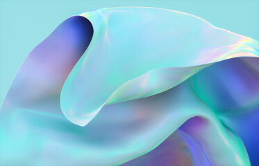 Abstract Background with Holographic Iridescent Satin Fabric in Pastel color – 3d rendering