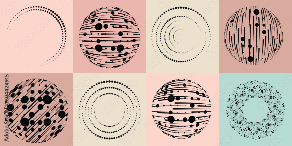 Fototapete lines and dots in circle form .rotate rounded shape vector .rotating dots form a circle .rotating an