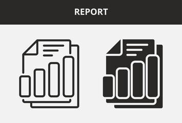 Report Icon Set Double Style Collection. Contains Outline and Glyph Style Icons. Report Outline and Glyph Style Icon Collections