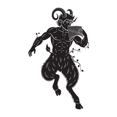 Rustic Pan digital black vector artwork, ideal for portraying the god of the wild's essence &ndash; Pan silhouette &ndash; Pan Vector &ndash; Silhouette of Pan &ndash; Greek god silhouette

