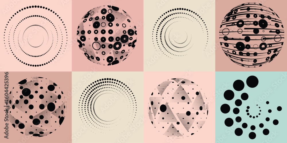 Fototapete lines and dots in circle form .rotate rounded shape vector .rotating dots form a circle .rotating an