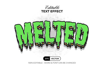 Green Melted Text Effect Retro Cartoon Curved Style. Editable Text Effect.