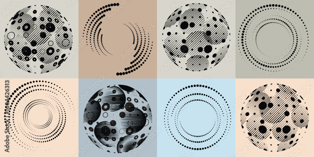 Fototapete lines and dots in circle form .rotate rounded shape vector .rotating dots form a circle .rotating an