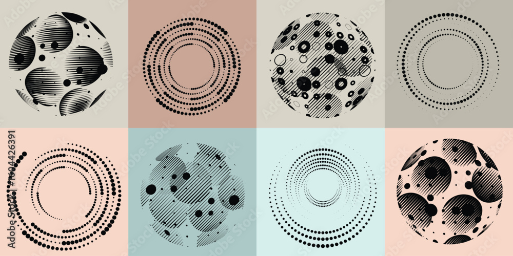 Fototapete lines and dots in circle form .rotate rounded shape vector .rotating dots form a circle .rotating an