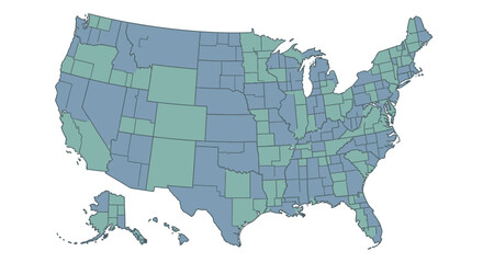 Fototapeta premium Abstract United States Map Illustrating Geographic Data in Blue and Green Tones Displaying State Boundaries and Regional Demarcations Across the