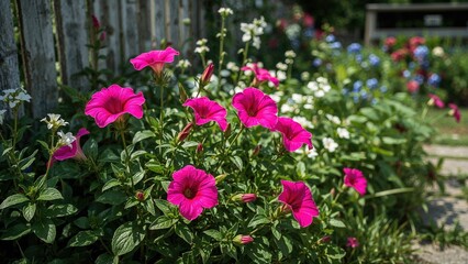 Colorful Pink Petunias Growing in a Garden Setting