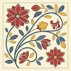 Seamless floral pattern with orange flowers and natural decorative elements