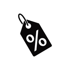 A black and white tag with a percent sign