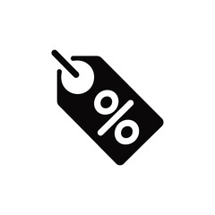 A black and white tag with a percent sign