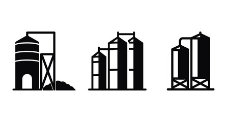 A black and white image of a silo icon vector set