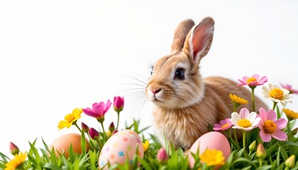 Obraz premium there is an adorable bunny standing amidst a vibrant array of colorful easter eggs and flowers