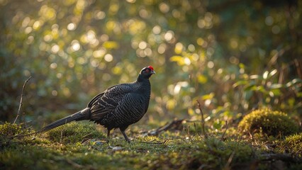 Beautiful black grouse captured in the gentle first light on a clean background