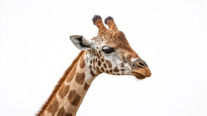 Giraffe browsing against a clean white canvas