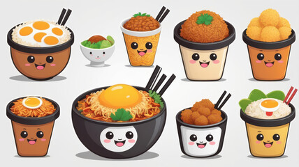 Cute cartoon food illustration set