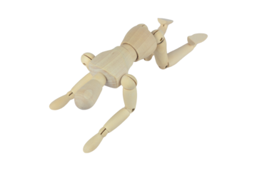 wooden man, wooden mannequin, crawling on all fours, isolated from background, concept of difficulties and pain
