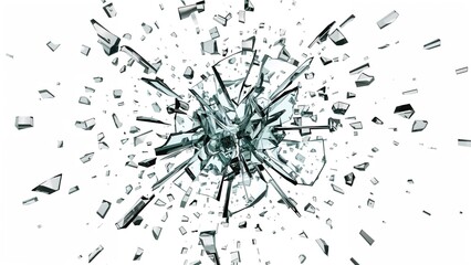 Shattered Glass Fragments Descending and Scattered