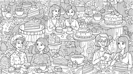 Obraz premium A delightful afternoon tea party with women enjoying cakes and conversation